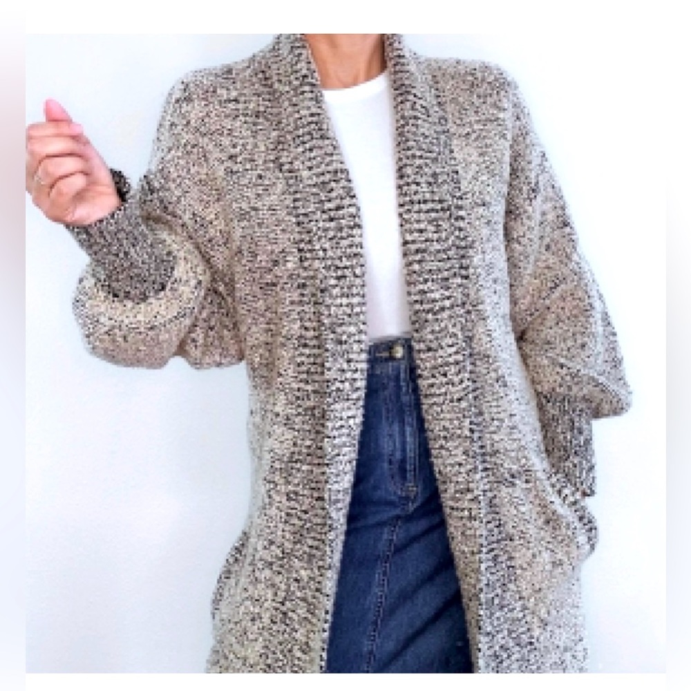 Vintage Oversized Bouclé Open Front
Cardigan Duster with Balloon Sleeves- Large